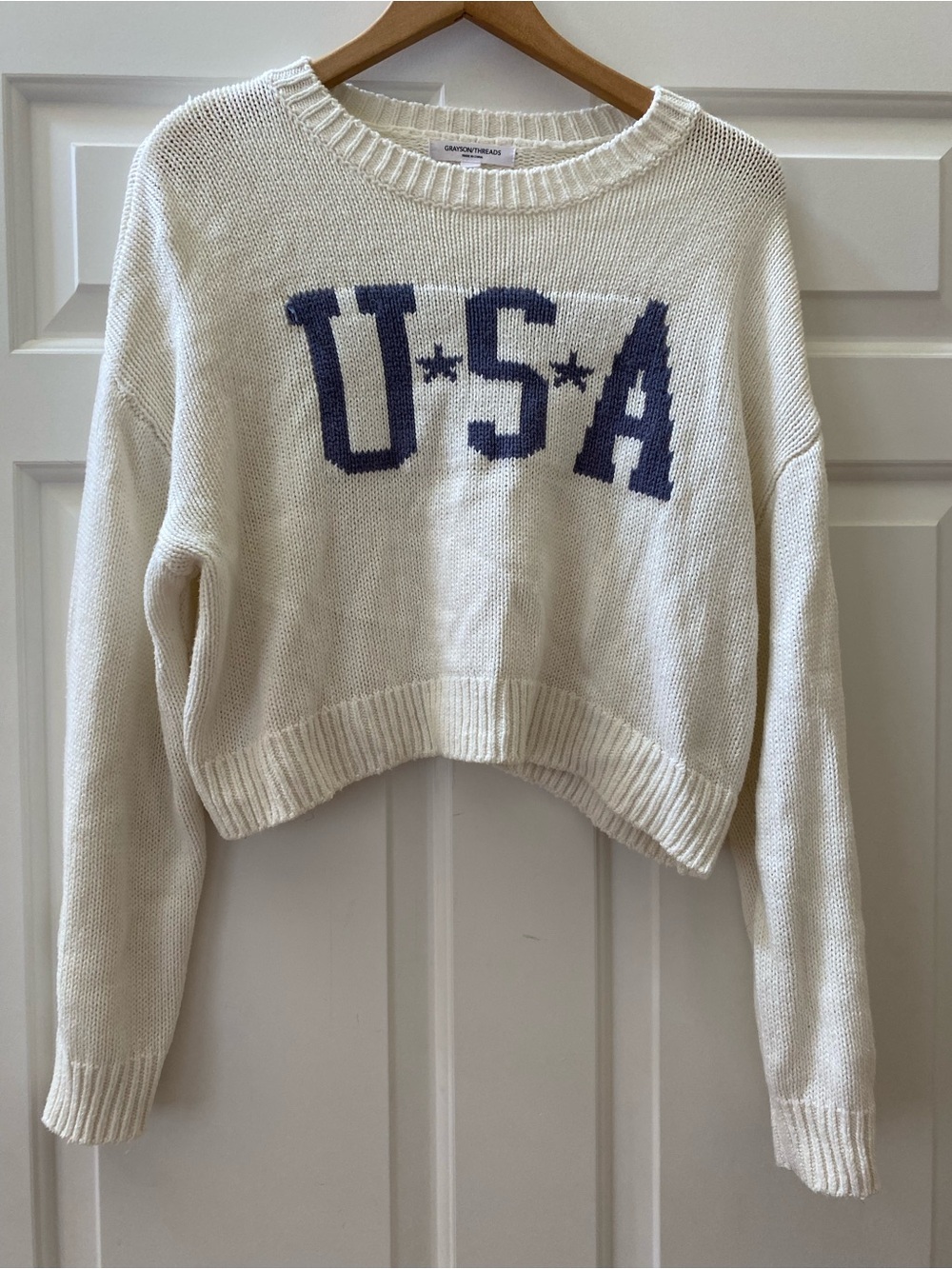 USA Crop Sweater Grayson Threads Medium  Cotton Blend July Sweater